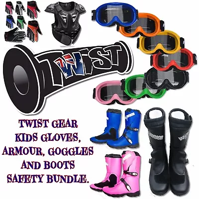 Peewee Kids Mx Jr Dirt Bike Goggles Gloves Body Armour Boots Black Medium • $399