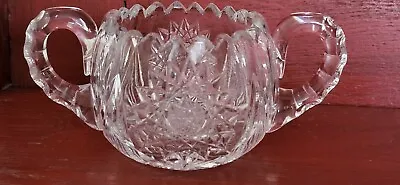 Vintage Sugar Bowl Heavy Cut Glass Saw Tooth Edge Starburst  Double Handle  • $12.99