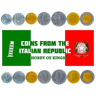 Italian 7 Coin Set 5 10 20 50 100 200 500 Lire | 1951 - 2001 • $10.86