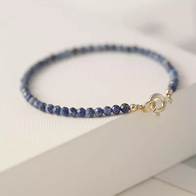 Lapis Lazuli Stone Dainty Bracelet Blue Gemstone Bracelet Minimalism • £7.44