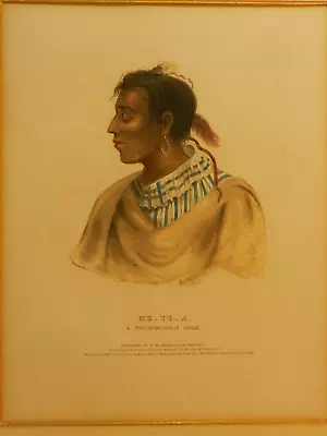 Original Color Lithograph Of ME-TE-A A POTTAWATOMIE CHIEF By McKenney & Hall. • $225