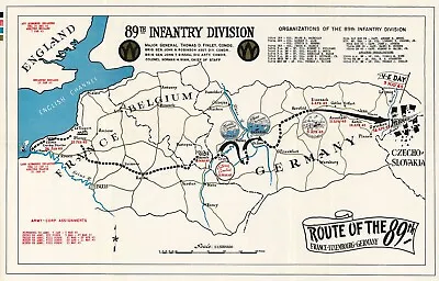 1945 WWII Route Map Of Europe 89th Infantry Division Military War History Poster • $39.95