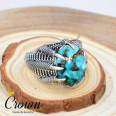 Falcon Claw Copper Blue Turquoise 925 Sterling Silver Mens Ring - Size US 6-14 • $32.50