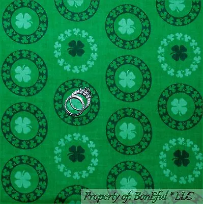 BonEful Fabric FQ Cotton Quilt Green St Patricks Day Irish Ring Shamrock Clover • $7.03