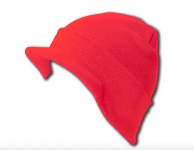 Winter Beanie Hat With Visor Brim Warm Knit Cuffless Beanie Cap Red • $4.95