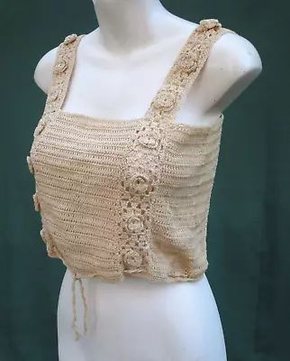 Irish Crochet Lace Crop Top Vintage Hand Crafted Art Nouveau Flowers Handmade S • $48