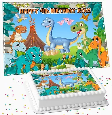 Cute Dinosaur Birthday Party Personalised Icing Edible Costco Cake Topper R1-832 • £15.99