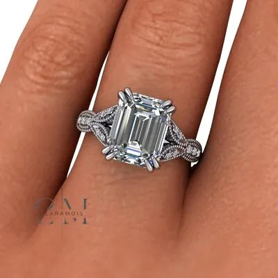 3 CT Emerald Cut VVS1 Moissanite Vintage Engagement Ring Solid 14k White Gold • $237.36
