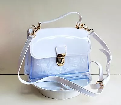 SANZA Crossbody Transparent CLEAR Jelly Bag For Women Girls Party PASTEL BLUE • £16.99