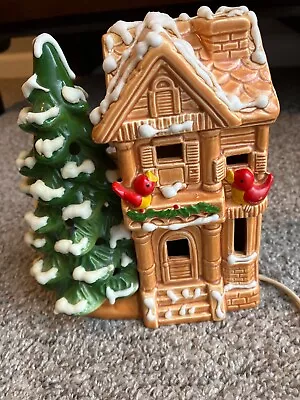 Vintage Lefton Christmas Light Up Village House With Tree Birds 1749 WORKS! • $21