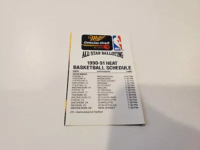 RS20 Miami Heat 1990/91 NBA Basketball Pocket Schedule - MGD Ballot Set • $2.39