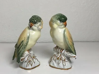 $89.99 • Buy Pair Vintage Vista Alegre Green Porcelain Parakeet Figures - VA Portugal