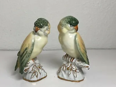 Pair Vintage Vista Alegre Green Porcelain Parakeet Figures - VA Portugal • $89.99