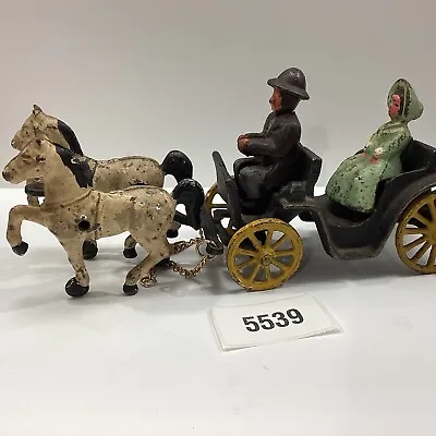 Vintage Cast Iron Horse Drawn Carriage Buggy W/Coachman & Woman • $14.99