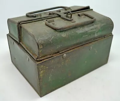 Antique Iron Tool Box Original Old Hand Crafted Polychrome Compartments Inside • $79