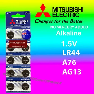 10 X LR44 Mitsubishi New 0%Hg Battery Genuine 1.5V A76/AG13 Alkaline Batteries • $5.57