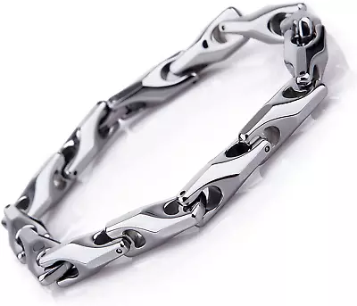 Classy Men'S Solid Heavy Wheat Tungsten Carbide Bracelet - 3 Sided Links (Silver • $68.85