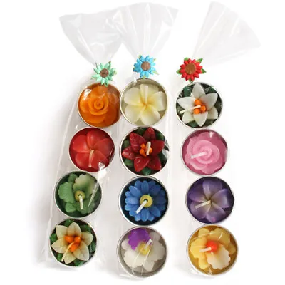 FLOWER TEALIGHTS GIFT SET 4 Candles Multi Coloured Scented Handmade Fair Trade • £5.49