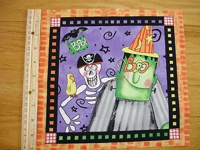 Halloween Boo! Skeleton Pirate Bat Green Monster Cotton Quilt Fabric Block • $1.99