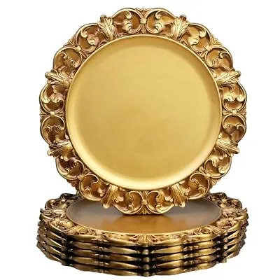 13″ Antique Gold Charger Plates Set Of 6 Plastic Textured Chargers For Dinner P • $65.99