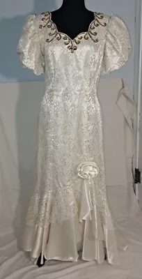 Vintage Mike Benet Formals Ivory Lace Sequin Dress Size 12 • $69.99