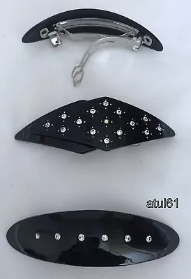 Black Oval Diamond Shape Hair Barrettes Diamante Detail Clips Slides Grips New • £3.25