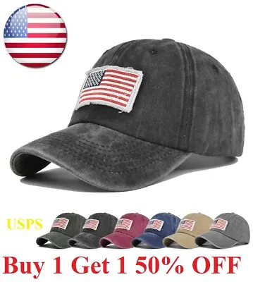 US Flag Dyed Washed Retro New Plain Polo Patriotic Baseball Cap Hat Men Women • $7.95