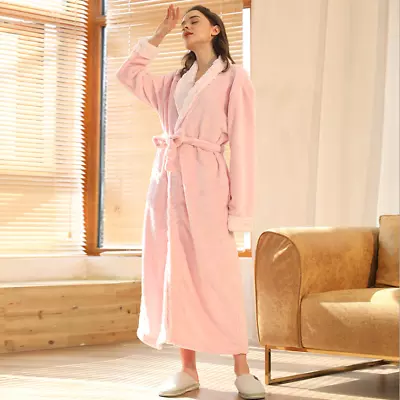 $41.99 • Buy Womens Mens Fleece Gown Long Robe Luxury Lightweight Dressing Gown Pink Winter