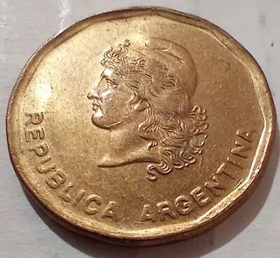 Argentina 1988 50 Centavos Brass Coin Capped Liberty Head  Australes ₳ • $2.38