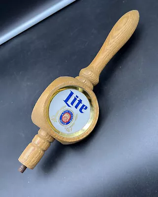 Vintage Miller Lite Beer Wooden Tap Handle 3-Sided 11  Wood & Brass • $19.99