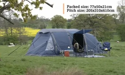 £350 • Buy Halfords 6 Person Air Inflateable Tent,3 Separate Double Bedrooms,Includes Pump