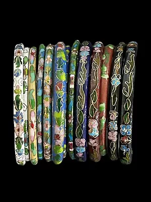 Vintage Cloisonne Enamel Bangle Bracelets Lot Floral Mix Colors 12 Pcs • $39.99