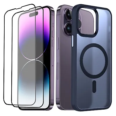 $26.59 • Buy For IPhone 14,Pro,Max Magnetic Back Case & 2x HD Tempered Glass Screen Protector