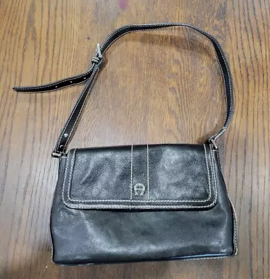 Vintage Etienne Aigner Black Leather Shoulder Bag Purse Handbag • $17.99