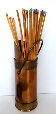 Vintage Fireplace Match Stick Holder Copper With Handle & Striker With Matches • $14.95