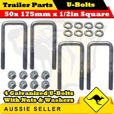 4 X U-Bolts 50mm X 175mm Square With Nuts Galvanized Trailer Box Boat Caravan • $320.99