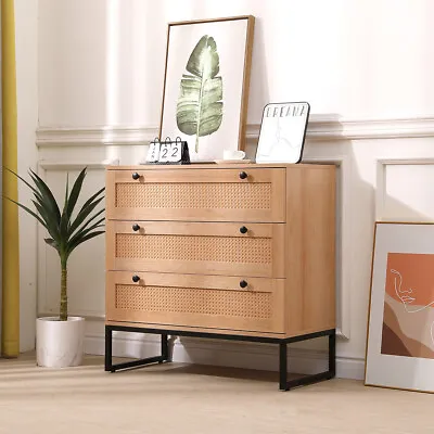 Rattan Woven 3 Drawers Storage Cabinet Chest Of Drawers Cupboard Sideboard Unit • $119.90