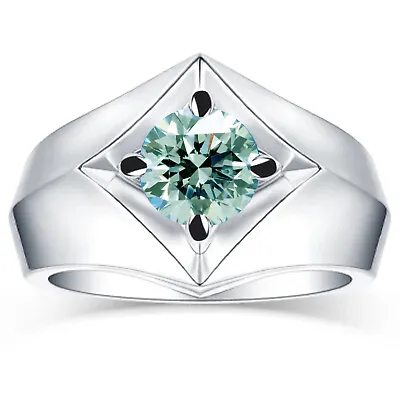 2.06 Ct Vvs1+.Round Blue White Moissanite Diamond Sparkle 925 Silver Men's Ring • $0.99