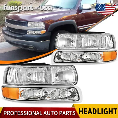 For 99-02 Chevy Silverado 00-06 Tahoe 1500 2500 Chrome Headlights + Bumper Lamps • $56.99