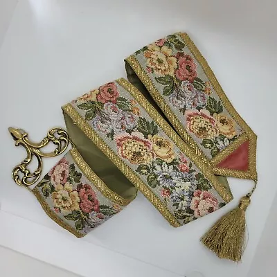 £40 • Buy Vintage Metrax Belgium Floral Tapestry Bell Pull Wall Hanging Brass BP4 8x115cm