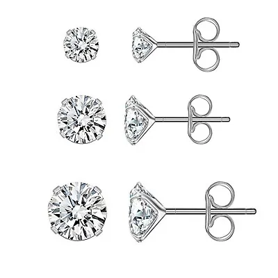 925 Sterling Silver Stud Earrings Women Men Genuine Cubic Zirconia Ladies Set CZ • £7.59