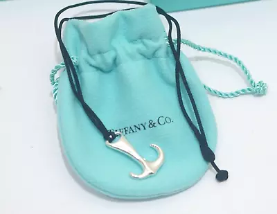 Rare! Tiffany & Co. Sterling Silver Elsa Peretti Anchor Silk Cord Necklace 18  • $248