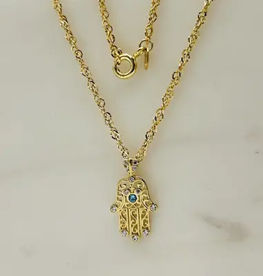 9ct Yellow Gold Fatima Hand Hamsa Pendant Necklace 20 Inch • £139.90