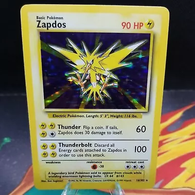 Zapdos 16/102 Very Lightly Played /NM Holo Rare Base Set 1999 Pokemon WOTC Card • $29.99