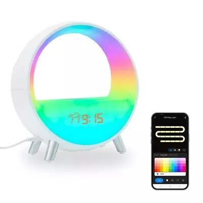 Large Smart Sunrise Alarm Clock Wireless Charging Bluetooth Speaker Weather Lamp • £69.99