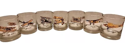 Airplane Highball Old Fashioned Rocks Bar Glasses Aviation Gold 7pc Set Vintage • $69.99