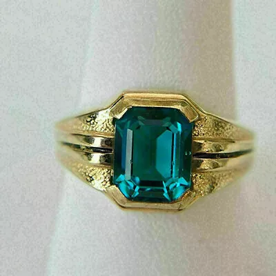 3.00Ct Emerald Cut Blue London Topaz 14K Yellow Gold Over Men's Engagement Ring • $95.19