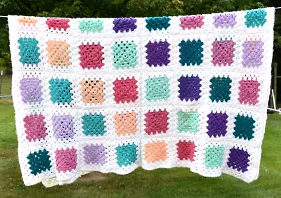 Granny Square Baby Blanket Afghan Throw Handmade Multi Color 52  X 60  • $35.59