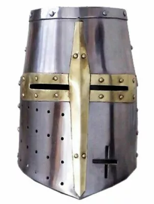 Medieval Knight Armor Crusader Viking Templar Helmet Helm W/ Mason's Brass Cross • $71.99
