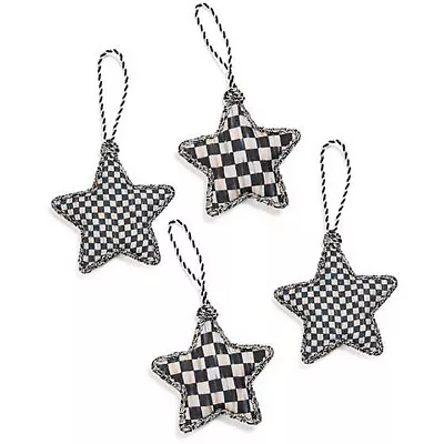 MacKenzie Childs FOUR* VALENTINE STARS Courtly Check Ornaments Double-sided NEW • $44